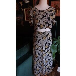 Vintage 90s Vinita Maxi Skirt and Crop Top Cottagecore Garden Floral Sleeveless